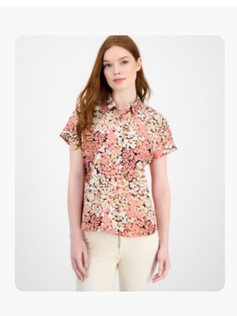 Tommy Hilfiger Women’s Camp Floral Short-Sleeve Collared Top - Pink Size Medium